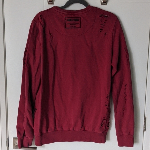 Criminal Damage distressed red crewneck - Picture 2 of 5